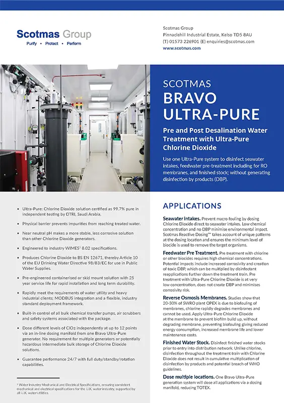 Scotmas Bravo Ultra-Pure Chlorine Dioxide Generator.